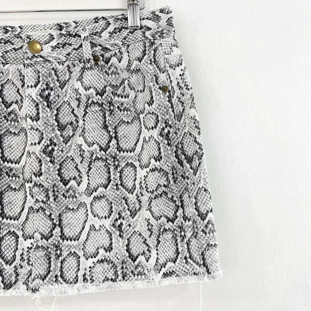 The Impeccable Pig Women's Snake Print Denim Skirt sz Medium Neutral Black White